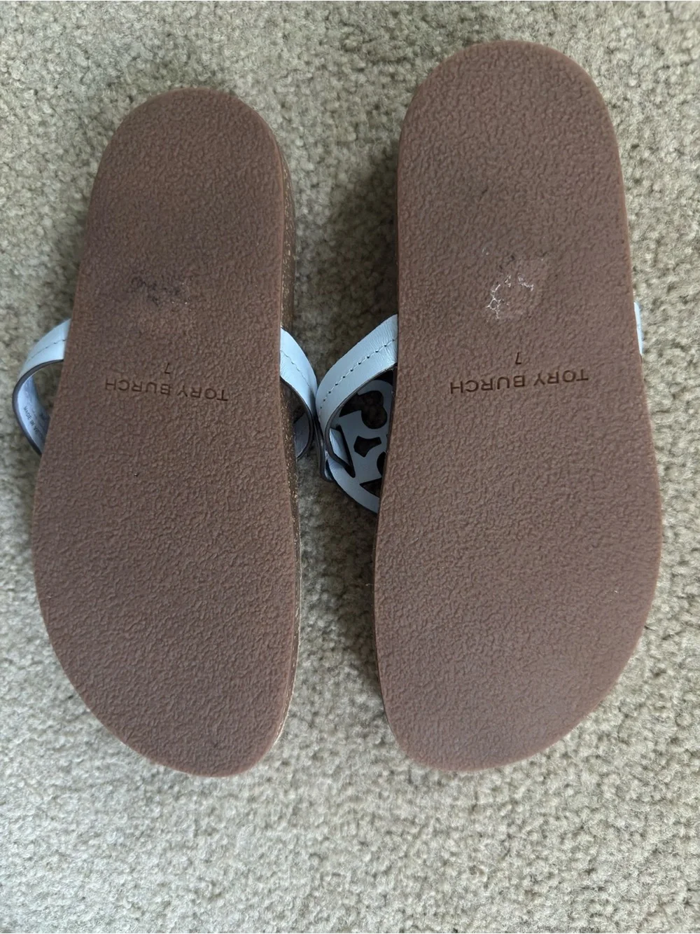 Tory Burch White Leather Logo Thong Sandals